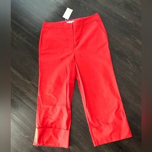 Boden Red Wide Leg Cropped Cuffed Hem Trousers